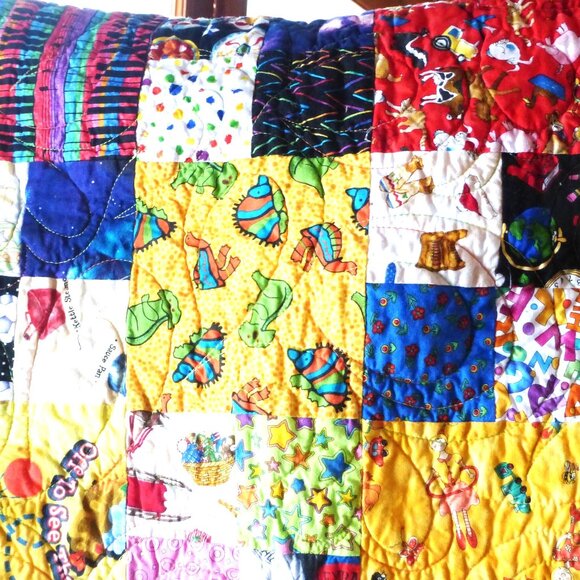 BLNK1 - Vintage PATCHWORK QUILT BABY BLANKET Baby Nursery Handmade Blanket - Picture 3 of 8